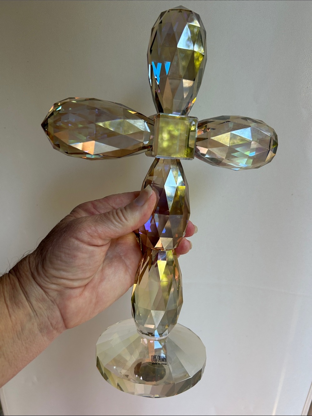 Oleg Cassini Amber Faceted Crystal Cross Accent. Heavy